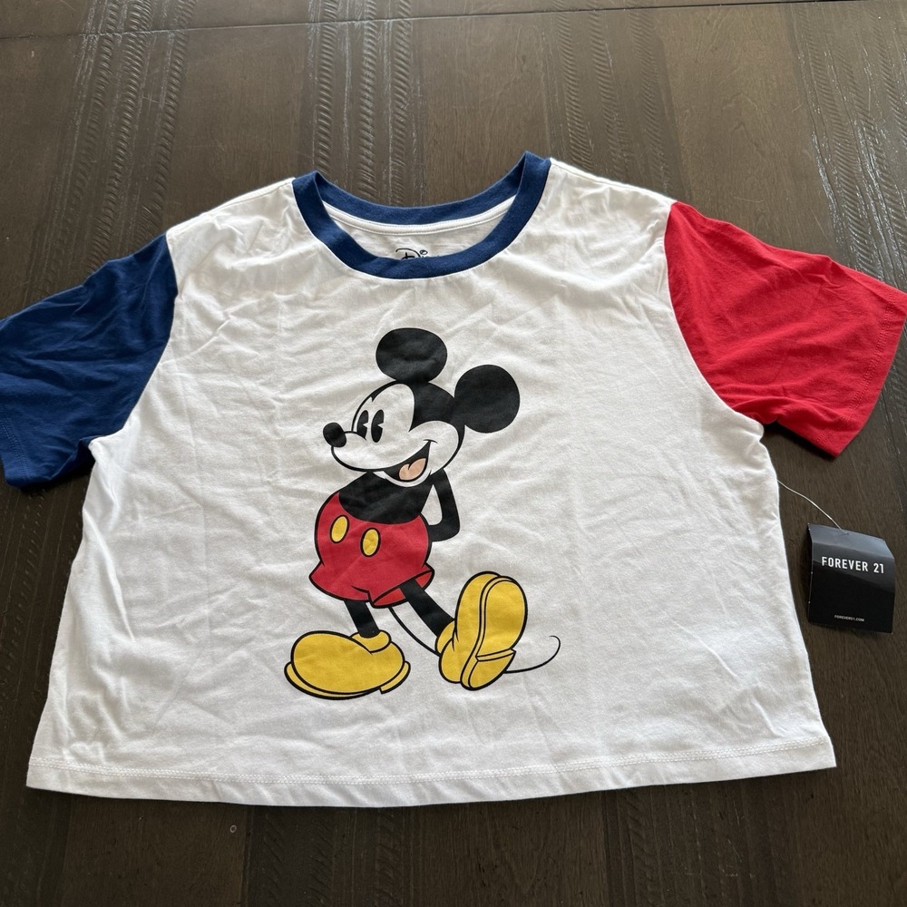 Disney Mickey Mouse Forever 21 Raglan T-Shirt NWT Red Blue White Size Medium
